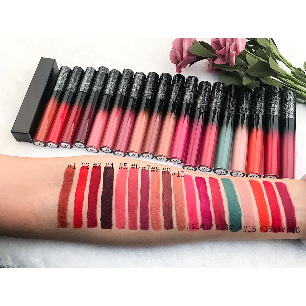 

No logo waterproof 18 colors long lasting private label organic vegan matte liquid lipstick, N/a