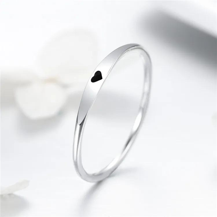 

Simple Design Rings Jewelry Women Qings Enamel Heart Ring 925 Sterling Silver Circle Enamel Ring For Girls