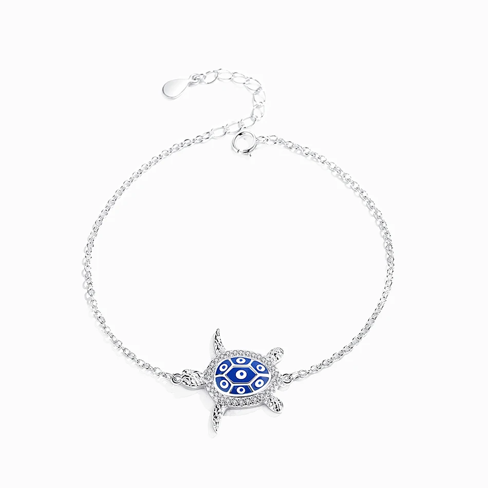 

Authentic 925 Sterling Silver Trendy Bracelet Rhinestone CZ Tortoise Blue Eye Charms Bracelets for Women Silver Fashion Jewelry