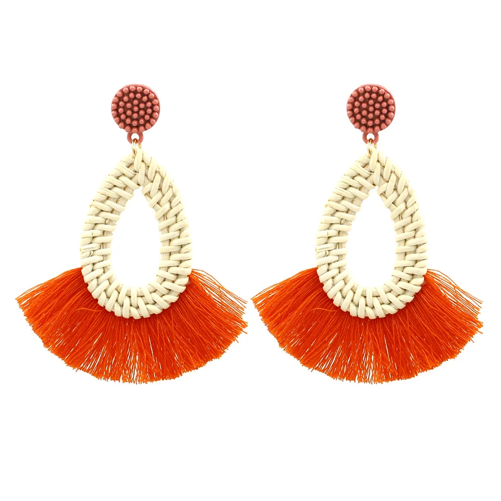 

Fashion Bohemian Rattan Knit Drop Earrings For Women New Vintage Ethnic Tassel Earrings Jewelry Wholesale (KER292), Same as the picture