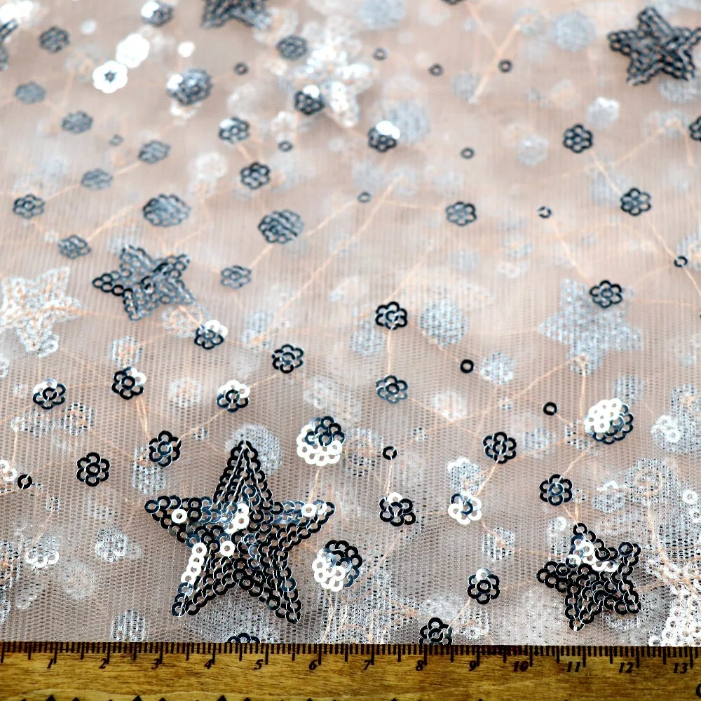 

wholesale 2019 New design mesh embroidery tulle sequin lace fabric, Picture color