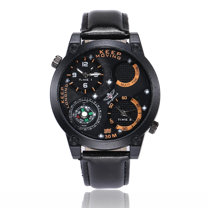 

Men Sport Watches Analogue Quartz Watch Waterproof Leather Strap Fashion Wristwatch (KWT2113), As the picture