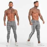 

2019 Super Comfy Stretchy White Side Stripe Check Pants Slim Fit Chinos Trousers Men