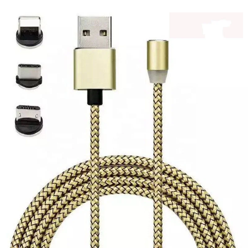 

Nylon Braided Usb 3.1 Type-C Fast Charging Cable 3 In 1 Magnetic Charging Cable With Lighting/Micro/Type C Cable, Black;gold;silver;red