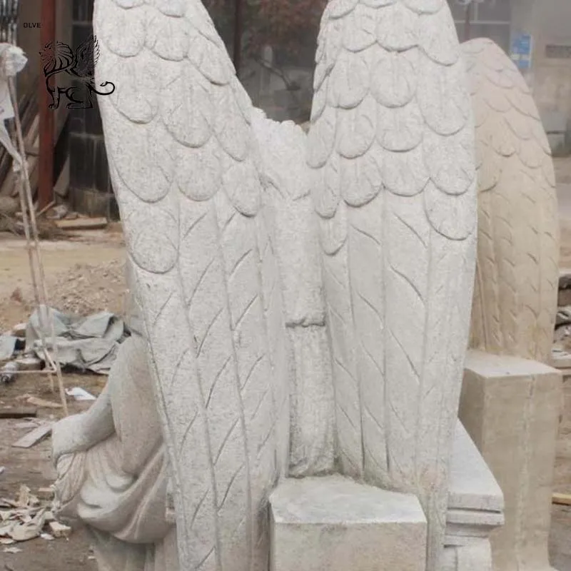 
chinese factory hand carved granite marble tombstone grief angels statue sculptures tombstone and monument MTG-002 