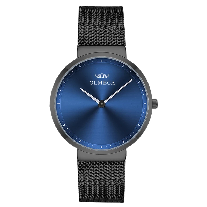 

Fashion stainless steel custom logo mesh wrist watch for men, Blue and black