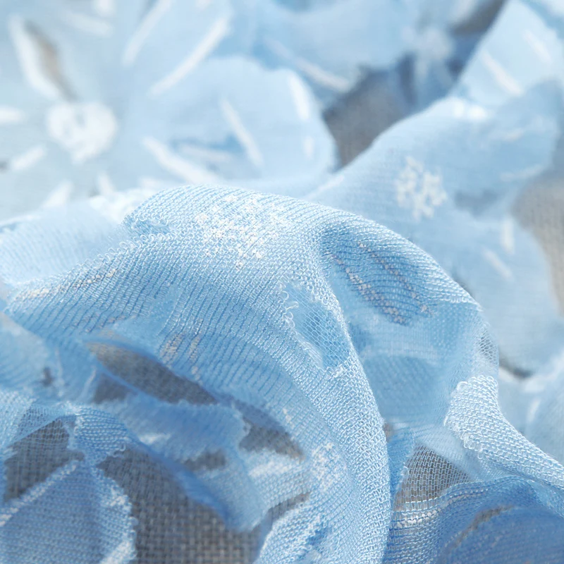 
Chinese factory sells beautiful high quality light blue Swiss dress burnt fabric 