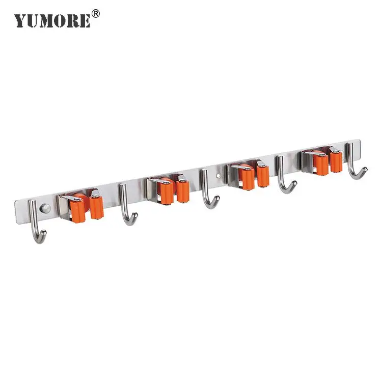 
304 Stainless Steel Hook Metal Tools Storage Rack Organizer Wall Mounted Mop And Broom Holders 