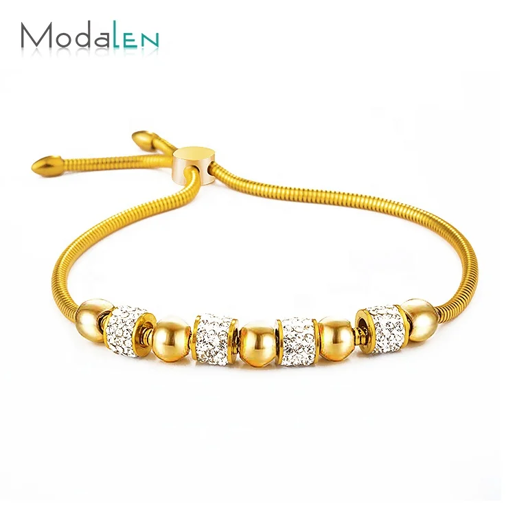 

Modalen Adjustable Bead Woman Steel Rose Gold Stainless Bracelet,Steel jewelry, Gold/sliver