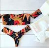 Ladies Sexy Sleeves Bikini New Double Fabric Split Swimsuit Maple Leaves Swimwear Tankini Strapless Collar High Waist