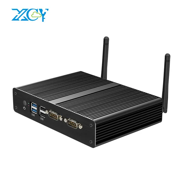 XCY Intel Celeron J1800 J1900 mini pc with serial parallel port quad core fanless computer dual lan two RS232 desktop