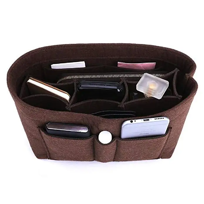 

Factory wholesale Multi-functional Cosmetic Makeup Bag Felt Fabric Purse Handbag Storage Organizer Insert Bag Case, Red / beige / brown