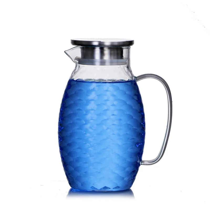 

1.5L 2L Fish Scale Shape Heat Resistant Glass Carafe Water Pitcher Fruit Juice Cup