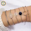 JHTF324 RDT 6PAK European American Novelty Bohemian Black Artificial Gemstone Lotus Alloy Circle Charm Bracelets Bangles Sets