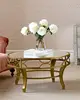 Luxury Round Center Table Stainless Steel Base Marble Mirror Top Coffee Tape Side Table