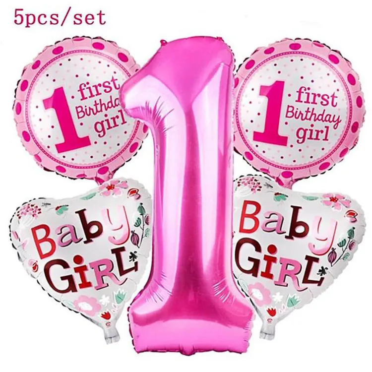 
5pcs/set 1st Birthday Baby Girl Baby Boy Foil Birthday Balloons 18inch Party Decoration for Baby Shower 