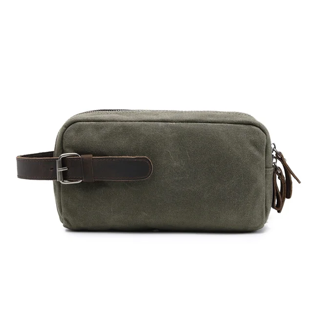

BEARKY custom wholesale canvas wash bag vintage travel leather waxed canvas toiletry bag for men