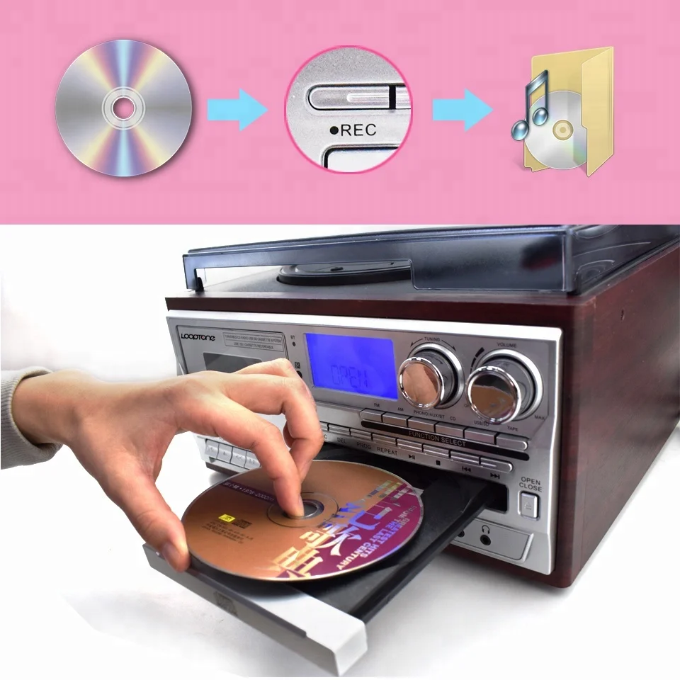 
Multi turntable player&vinyl player with CD Player/USB/SD Record/AUX Input/Radio/Cassette 