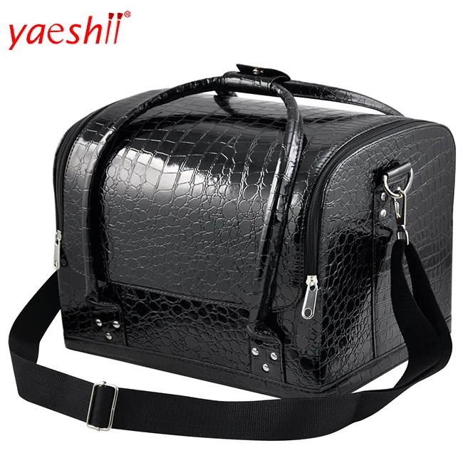 

Yaeshii Portable Black/Red Makeup bag With Croco Print For Lady, Red/black