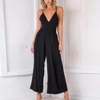 

fashion Polyester Wide Leg Trousers Long women jumpsuit deep V & backless 337386