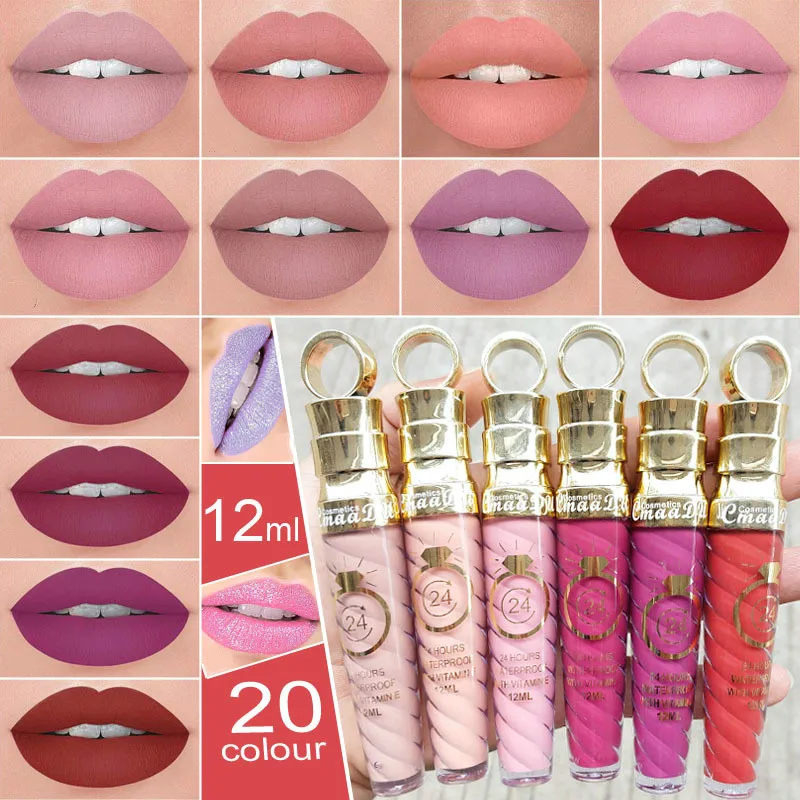 

20 Color Threaded Tube Metal Golden Top Matte Metal Pearlescent Lip Gloss Lipstick Lady Beauty Make Up Cosmetic