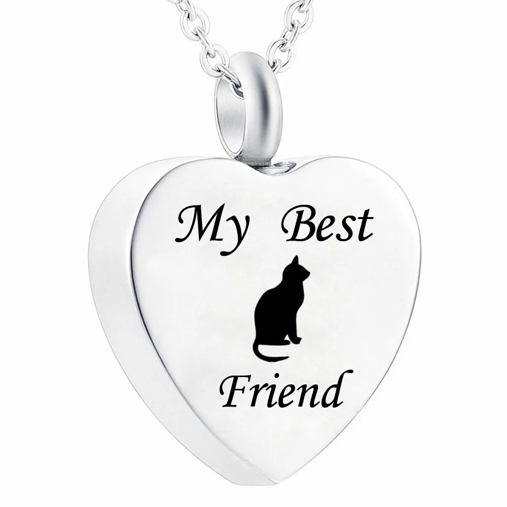 

Women Animal Jewelry Heart Cute Cat Necklace Cremation Pet Urn Necklace Ashes Pendant Jewelry for Dog Cat, Silver