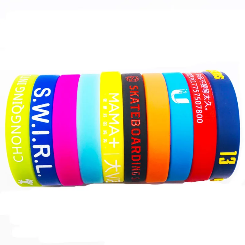 

2019 cheap Sports style Freely Samples custom own design print logo text bracelet silicone