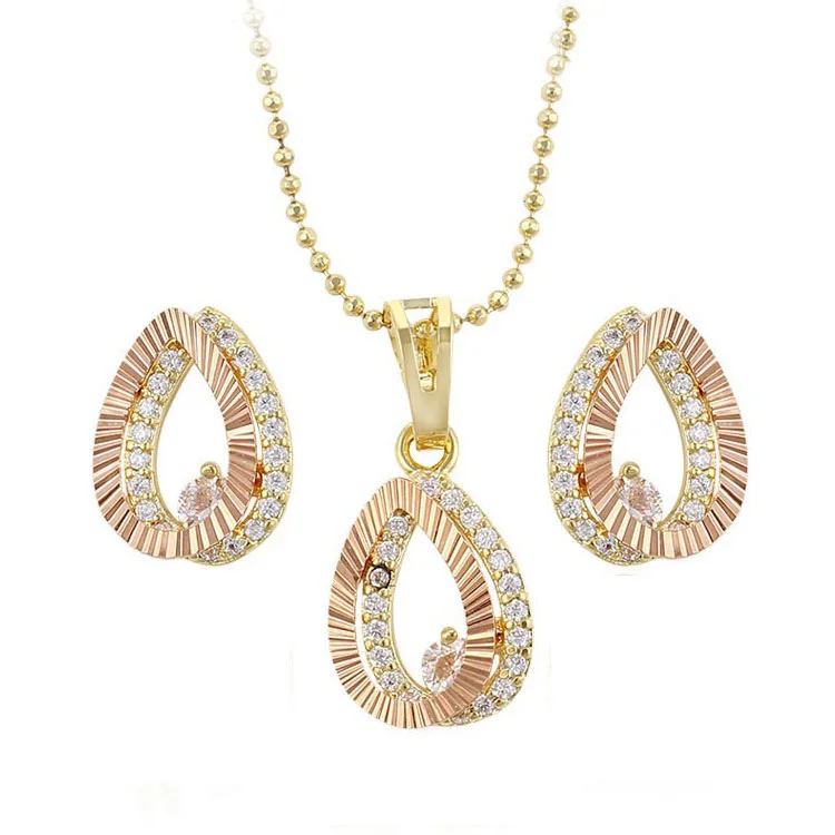 

63570 multil drop water shape jewelry 2021 woman fashion gold filled necklace earring jewelry set