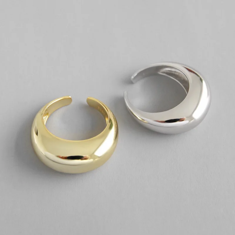 

Tonglin opening simple geometric circular surface adjustable rings 925 pure solid silver ring, Sliver/gold