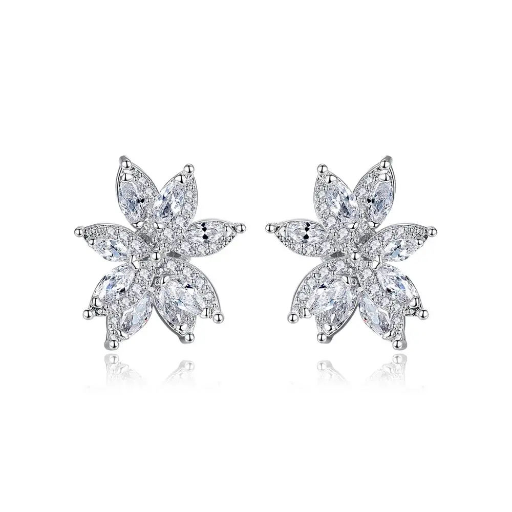 

LUOTEEMI Luxury Design Tiny CZ Pretty Zirconia Earrings for Women Big Flower CZ Stud Earring