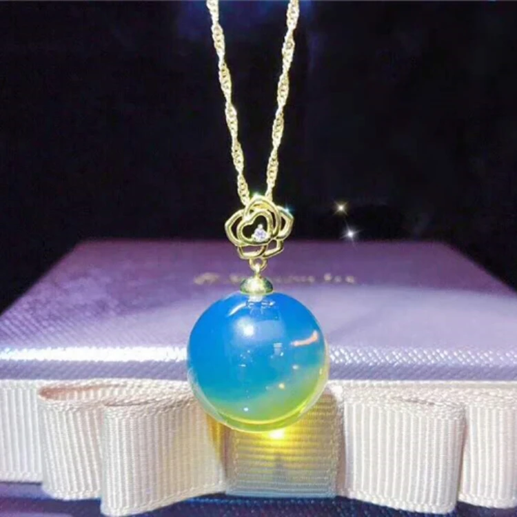 

18k gold Mexico blue amber 3A beads charm pendant Easter Gift Pendant for women jewelry wholesale