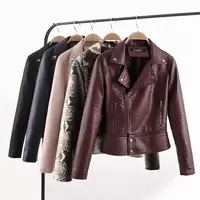 

2019 Trendy European lady short PU leather coat jackets