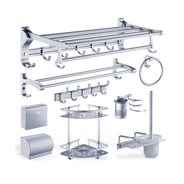 

Silver Plated Aluminum Accessories Bath Gift Set Bathroom Racks, Silver/white/black/cream