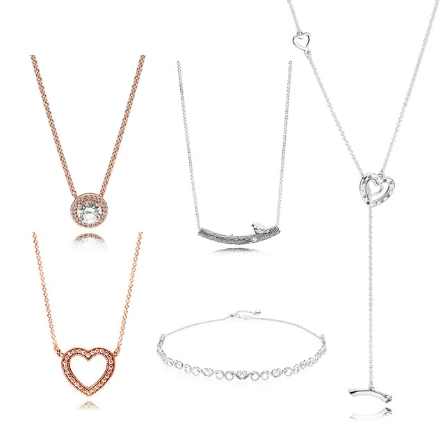 

100% 925 Sterling Silver 1:1 Authentic Classic 397756NRPMX BRIGHT HEARTS NECKLACE Glamour Vintage Women Necklace Jewelry