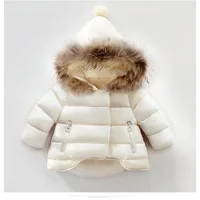 

Sweety button pompom hood outwear kids girl baby children coat for winter