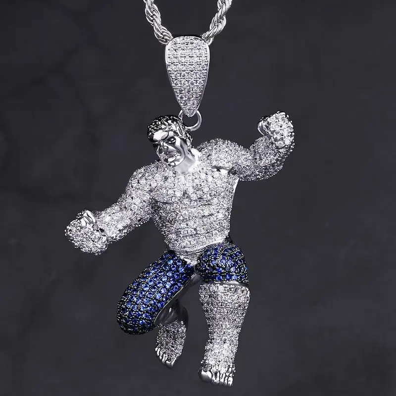 

KRKC&CO Iced Out The Avengers-Green Hulk Pendant Cartoon Pendant Zircon Pendant Hip Hop Jewelry for Marvel Figure Fans