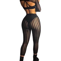 

Women's Sexy See Through Mesh Striped Tight Leggings Skinny Pants