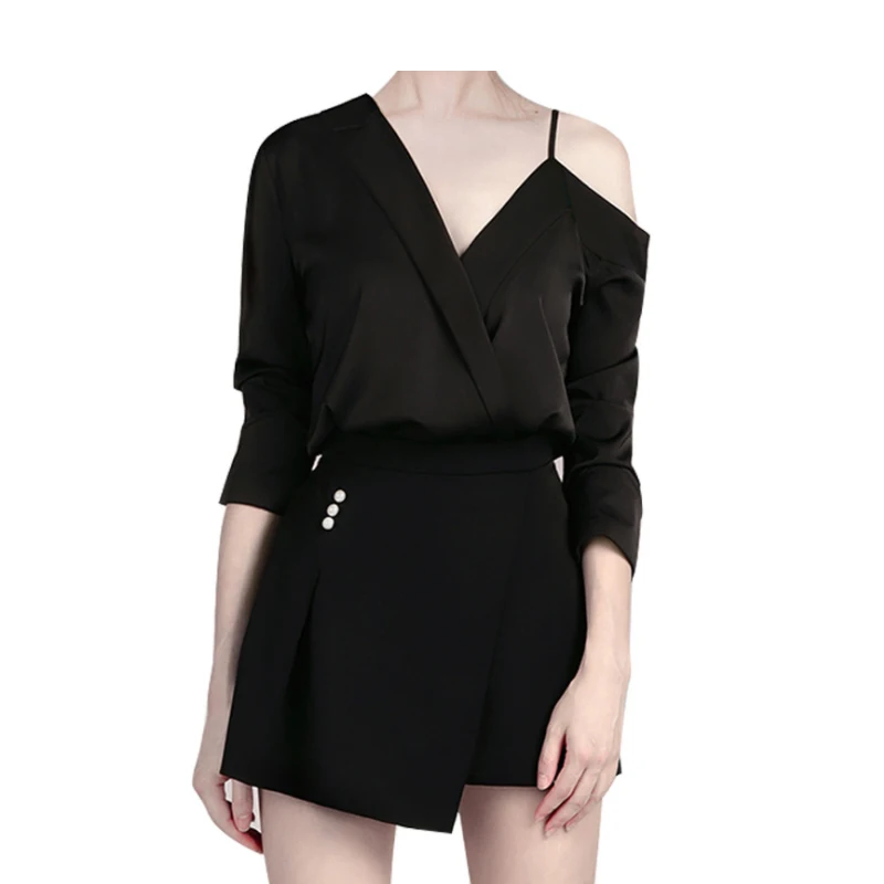 

China Factory 2019 Woman Two Piece Office Work Suit Lady Black Sexy Mini Shorts Suits for Women Office