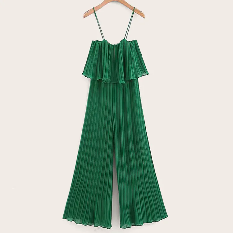 European style women fashion pleated chiffon jumpsuit