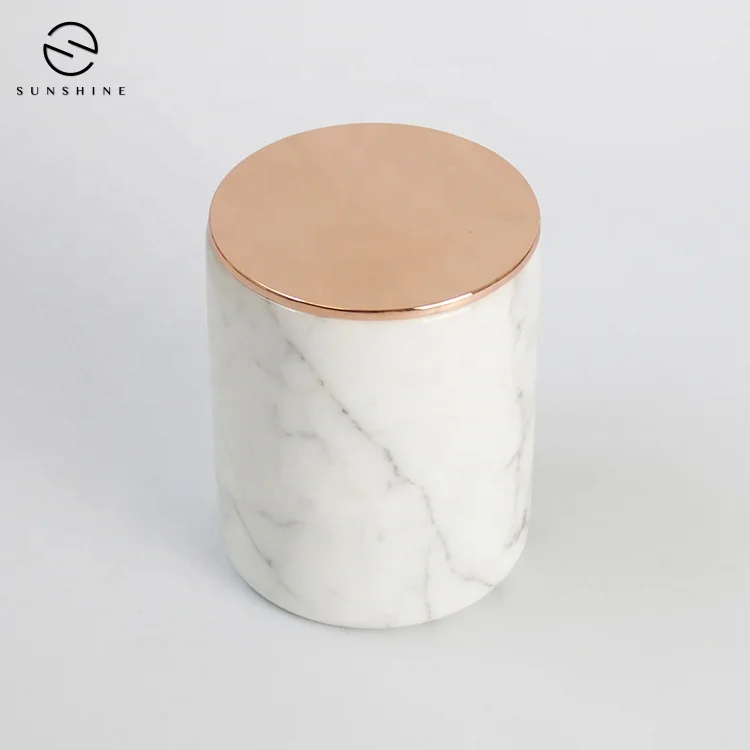
Wholesale Decorative Luxury Stone Marble Candle Containers With Gold Metal Lids 