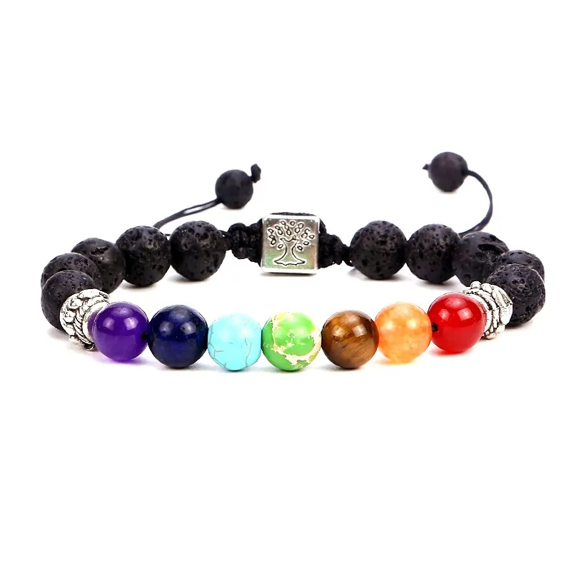 

Round life tree 8mm beads bracelet natural stone 7 chakra charm yoga energy stone fashion Strand Bracelets Volcanic lava rock, N/a