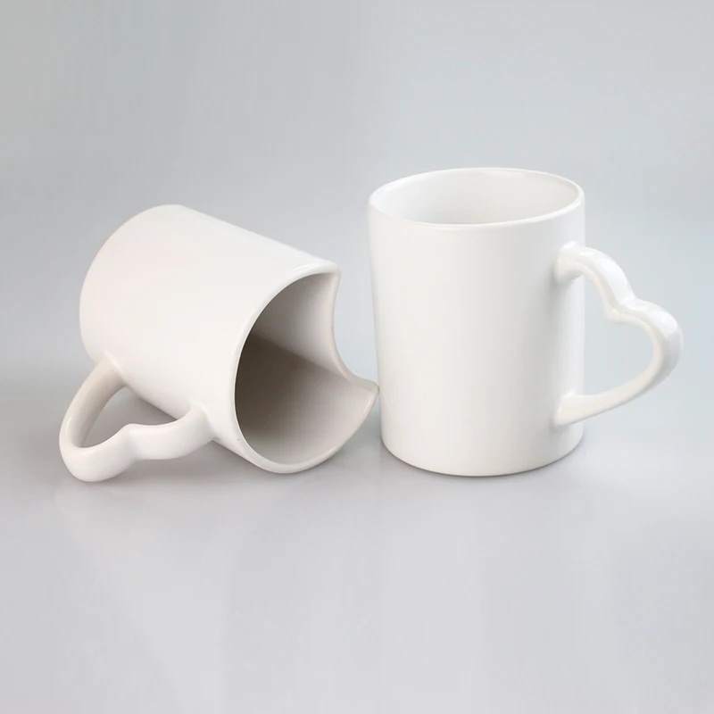 

2021 Sublimation Valentine's Heart Handle Couple Mug Custom Logo Cup, White