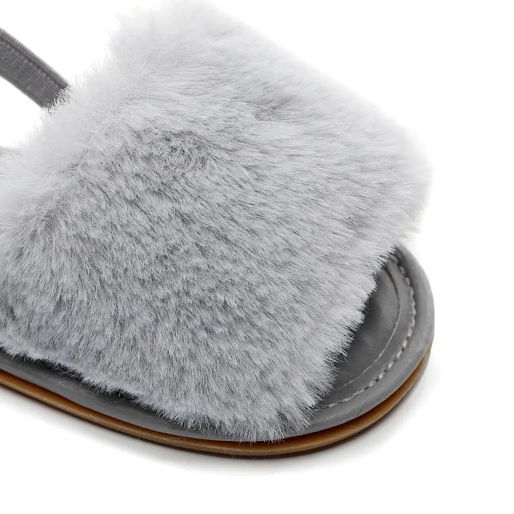 
Fashion Cute Summer Faux Fur rubber sole Anti-slip Flip-flops Flat Sandals Toddler Kids Baby Girl slipper 