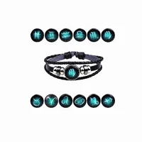 

Unisex Gender 12 Constellations Signs Charm Leather Bracelet,Layers leather 12 zodiac bracelet