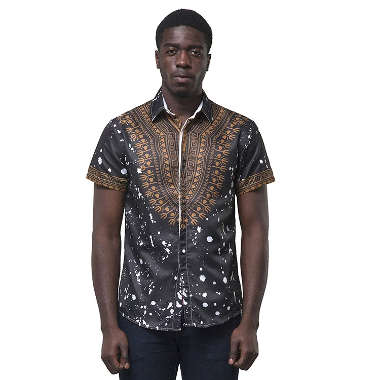 

New Fashion Short Sleeve Standing Color Printed African Dashiki Traditional Clothing Men, As show