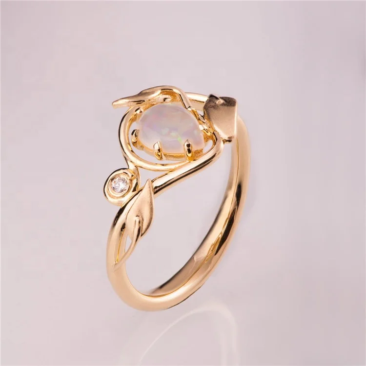 

New Inlaid Artificial Opal Rings for Women European Gold Color Branch Leaves Female Rings Wholesale Dropship Jewelry Anel