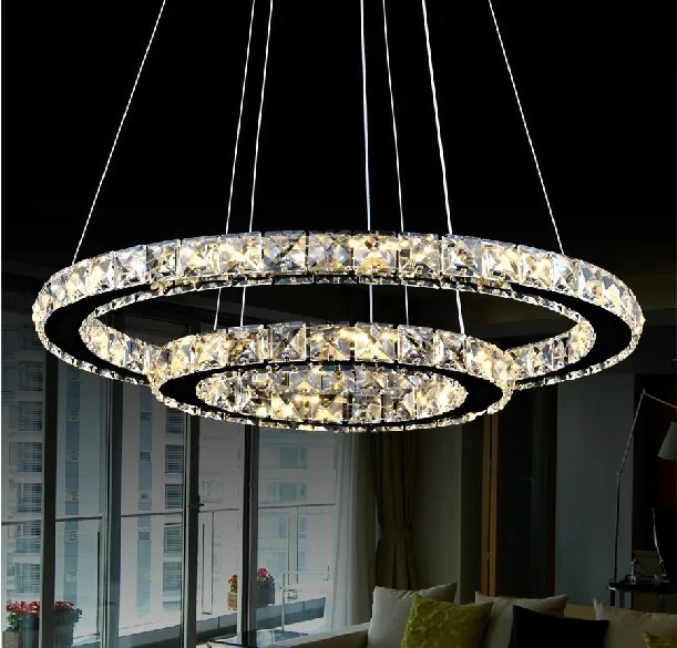 DIY Circle Modern Stainless Steel Crystal Rings Pendant Light for villa home decor