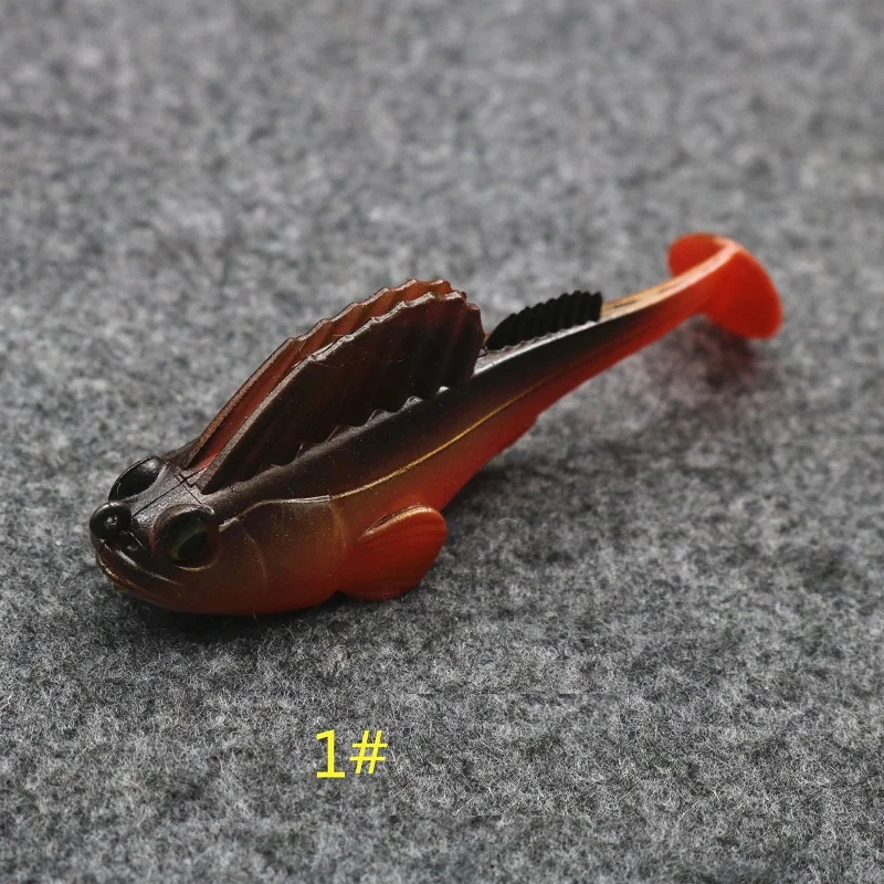 

75mm 14.5g 3D Eyes Lead Fishing Lures T Tail PVC Soft Bait Treble Hook Artificial Bait Jig Wobblers Fishing Tackle, See pictures