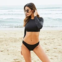 

2019 womens clothes summer hot-selling new swimsuit long sleeve crew neck low waist sexy beach black two-piece swimsuit