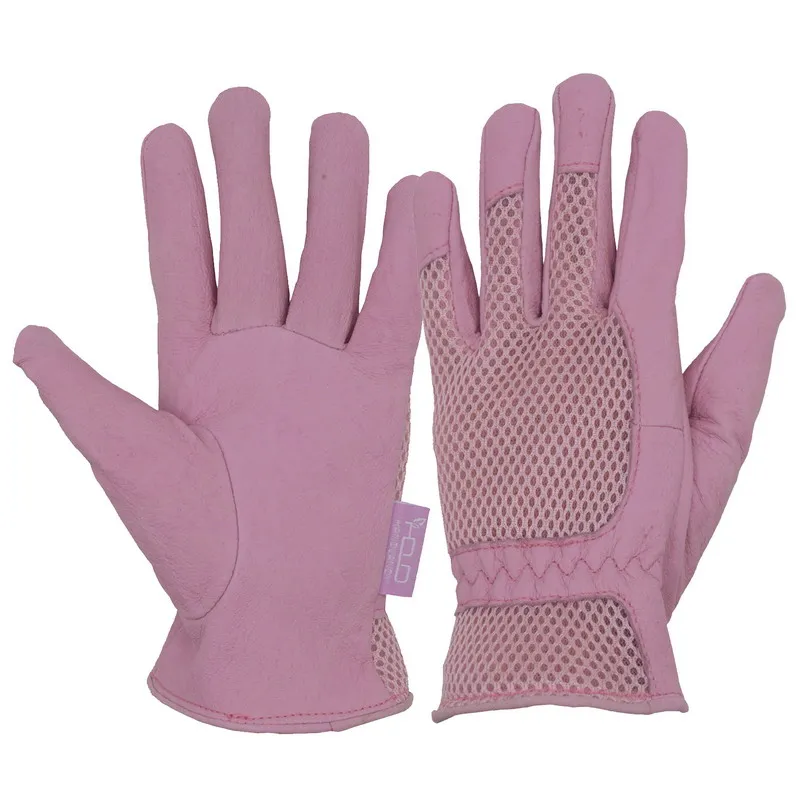 

PRI Yardwork Women Leather Safety Ladies Pig skin Garden Gloves, 60% grain pig skin, 40%mesh